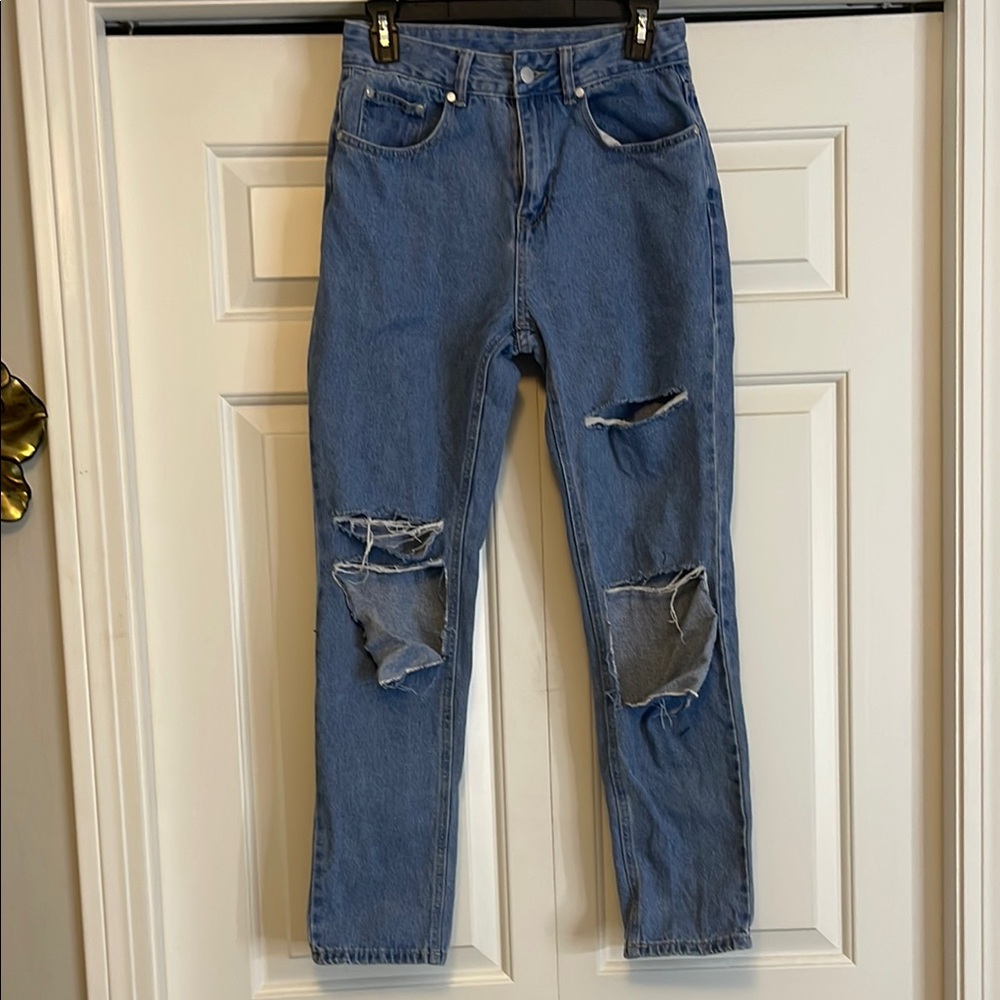 SHEIN Blue High Rise Distressed Jeans